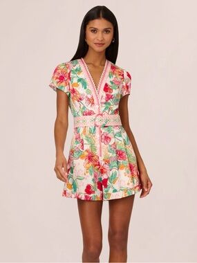 Adrianna Papell Floral Print Belted Romper multicolor 12